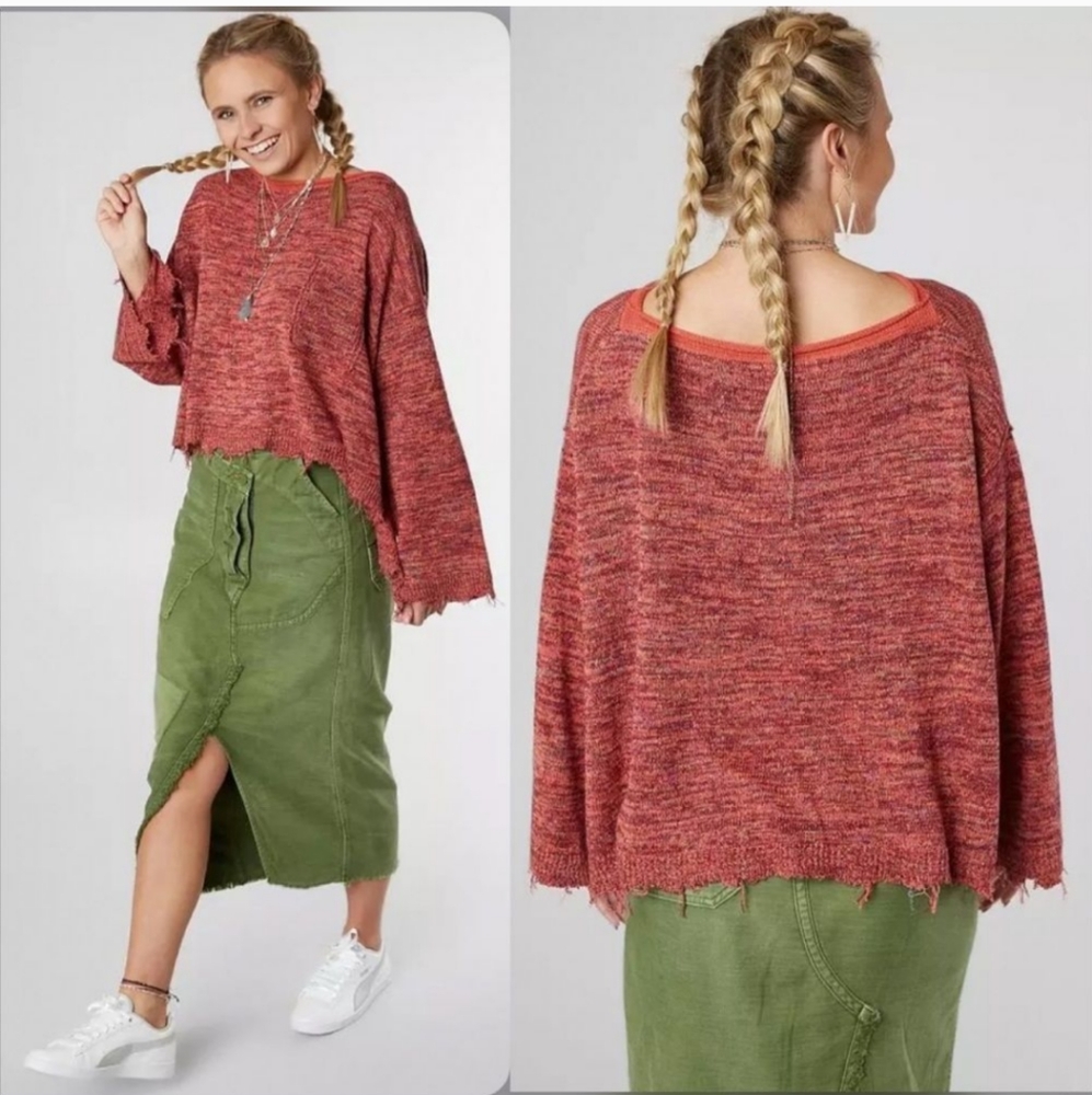 Free People Prism Space Dye Sweater Knit Linen Blend Pullover Small Oversize